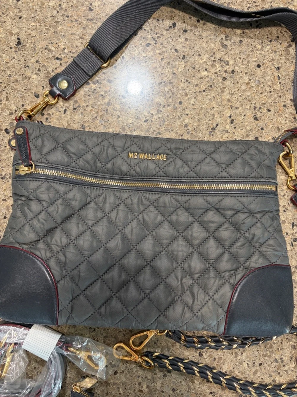 MZ Wallace Quilted Crossbody in Charcoal with Black Trim - Picture 2 of 13